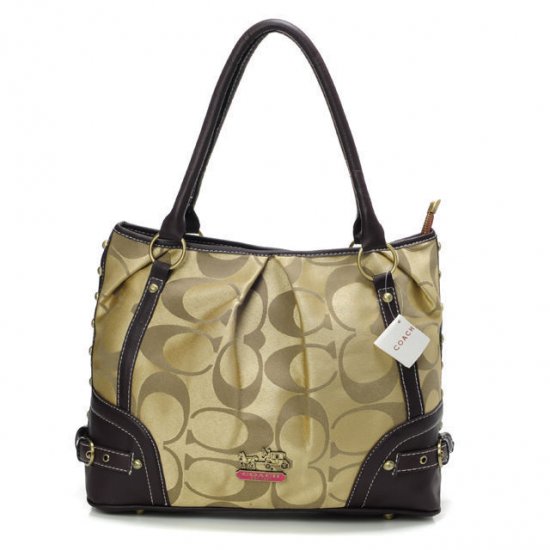 Coach Poppy In Signature Medium Khaki Totes AEJ  Coach Poppy In Signature Medium Khaki Totes AEJ